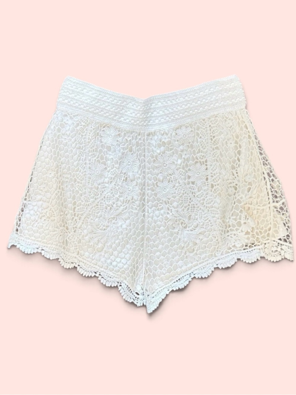 LC Lauren Conrad White Crochet High Waist Shorts Size Large Lined